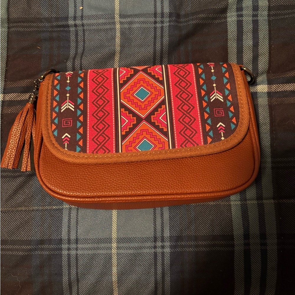 Wrangler Brown and Vibrant Pattern Crossbody Bag